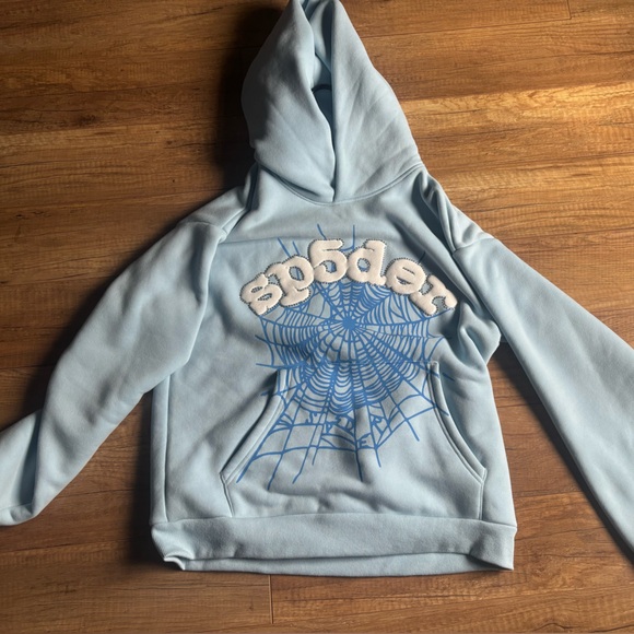 Blue Hoodie with Spider Web Design